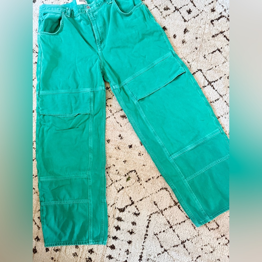 EXCELLENT AGOLDE TANIS UTILITY CARGO JEANS, AIR FRESHENER GREEN, SIZE 32 - Picture 8 of 14
